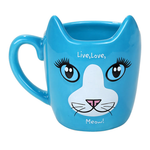 Adorable Blue Therapy Cat Coffee Tea Mug " Live, Love, Meow"