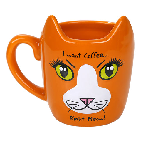 Cute Orange Therapy Cat Coffee Tea Mug " I Want Coffee.. Right Meow"