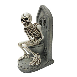 Skeleton Toilet Thinker Bathroom Waiting Constipated RIP Figurine Skull
