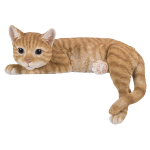 Realistic Looking Orange Striped Tabby Laying Cat  Glass Eyes Statue Kitten