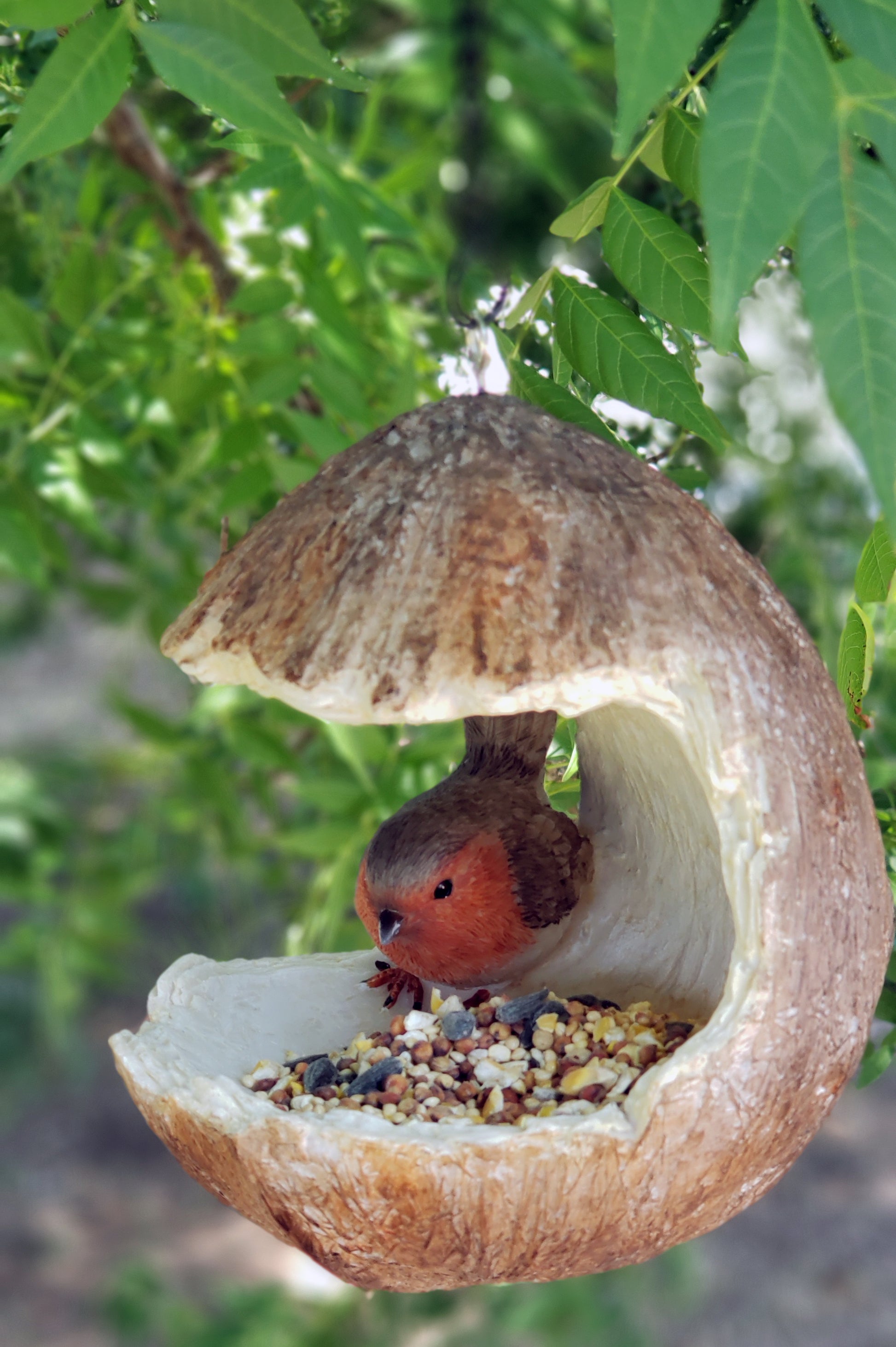 bird seed garden Cute Hanging Garden Coconut Shaped Bird Feeder Outdoor Bird Seed