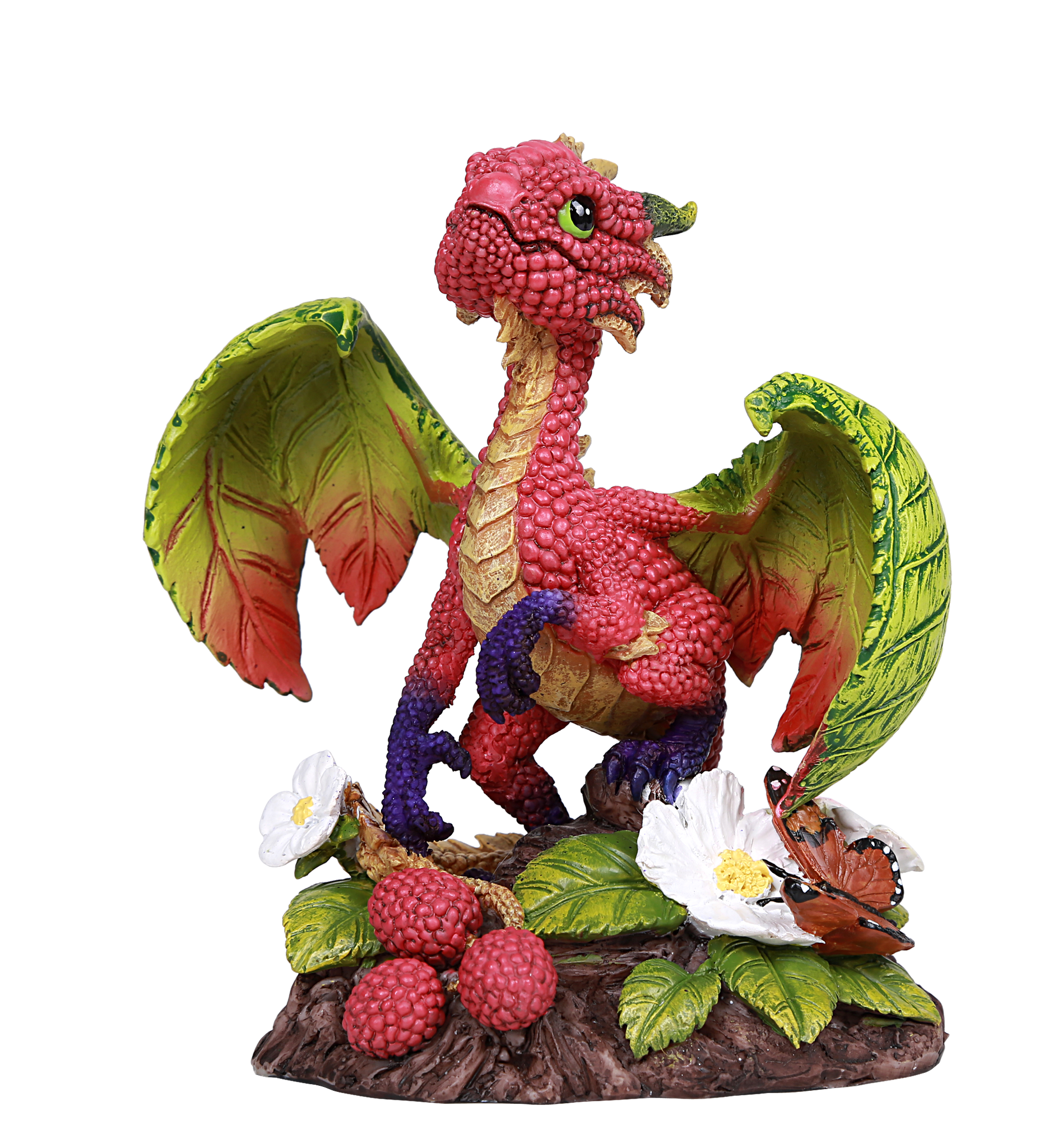 Raspberry Pattern Scaled Dragon Statue by Stanley Morrison Rasberries Leaf Wings