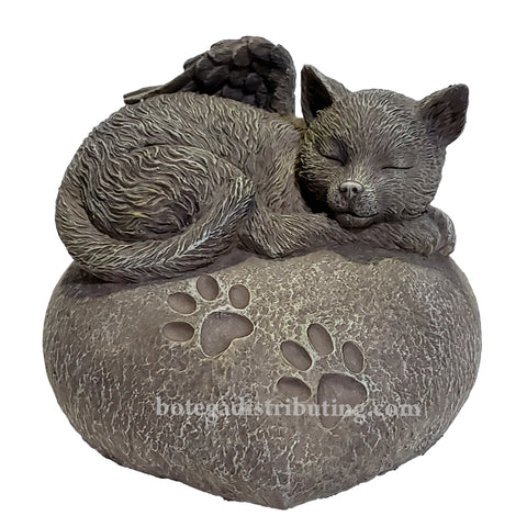 Angel Cat Memorial Cremation Urn Foot Print Heart Rock Bottom Load