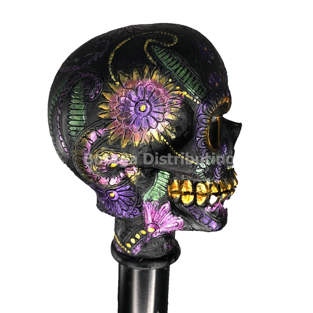 Day of Dead Día de Muertos Colorful Sugar Skull Head Decorative Walking Cane 36"
