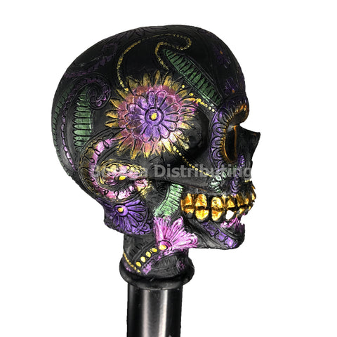 Day of Dead Día de Muertos Colorful Sugar Skull Head Decorative Walking Cane 36"