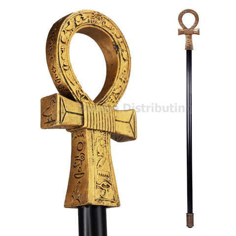 Egyptian Ankh Hieroglyphic Skull Decorative Walking Cane 36"