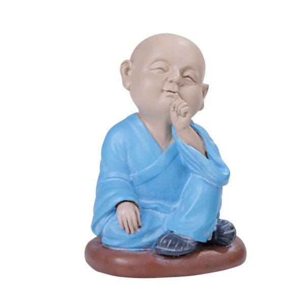 Seated Colorful Joyful Monk Hushing Baby Buddha Resin Figurine