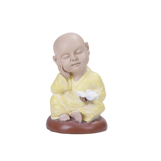 Seated Colorful Joyful Monk Lost in Thought Baby Buddha Resin Figurine