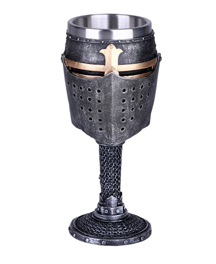 Pacific Giftware Medieval Knight Of The Cross Medieval Suit of Armor Helm 7"H Goblet Chalice