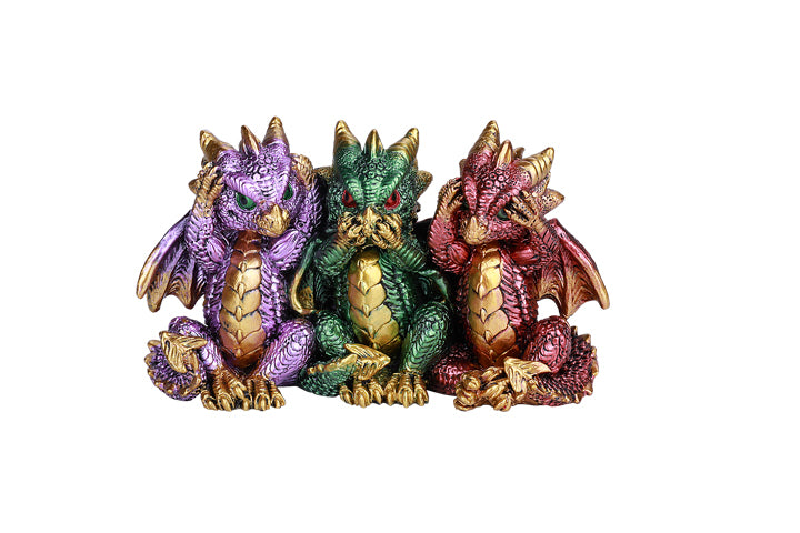 Pacific Metallic Colored See Hear Speak No Evil Figurine, 5 1/2 Inch