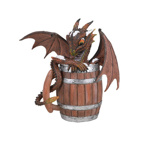 Pacific Giftware Liquor Dark Beer Wooden Barrel Mug Winged Dragon Resin Figurine By Stanley Morrison
