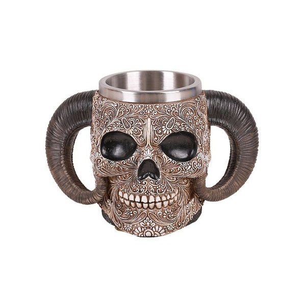 Pacific Giftware Engraved Ram Horned Demon Skull Resin Home Decor Mug
