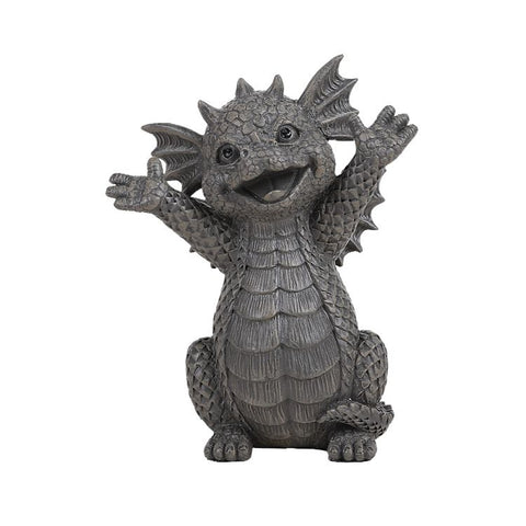 Happy Garden Dragon Cheering You On Garden Display Decorative Accent Sculpture Stone Finish 5.25 Inch Tall