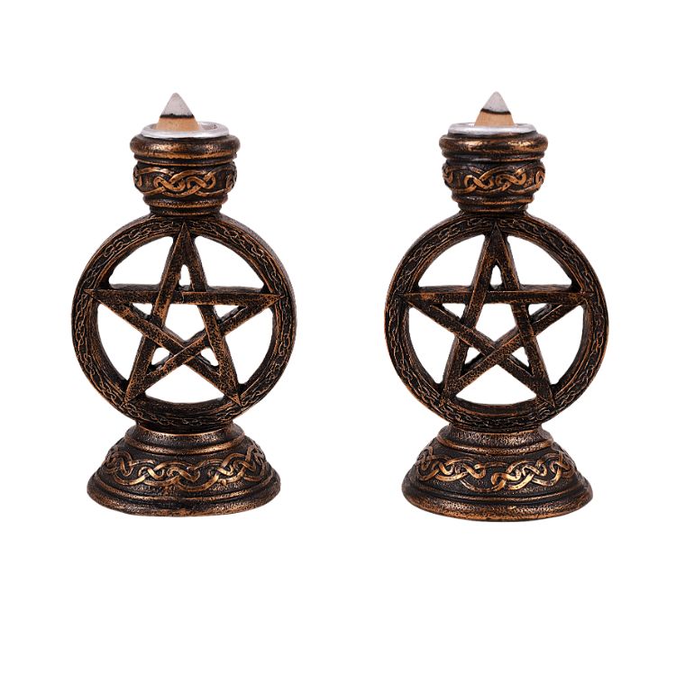 Wicca Pagan Witchcraft Pentagram Candle Incense Holder Set
