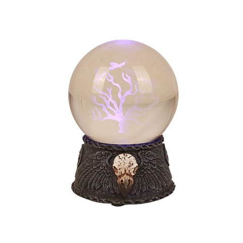 LED Sphere Ball with Gothic Raven Resin Base Home Decor