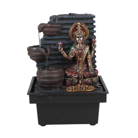 Sacred Hindu Goddess Lakshmi Flowing Water Fountain Resin Home Decor