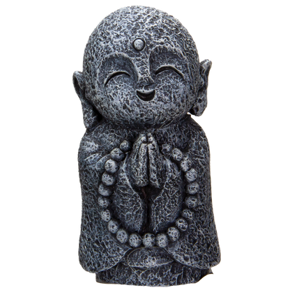 Eastern Enlightenment Happy Japanese Jizo Monk Praying with Mala Prayer Beads Resin Figurine
