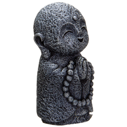 Eastern Enlightenment Happy Japanese Jizo Monk Praying with Mala Prayer Beads Resin Figurine