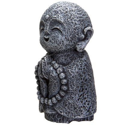 Eastern Enlightenment Happy Japanese Jizo Monk Praying with Mala Prayer Beads Resin Figurine