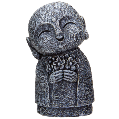 Eastern Enlightenment Happy Japanese Jizo Monk Holding a Batch of Flowers Resin Figurine