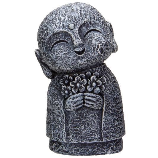 Eastern Enlightenment Happy Japanese Jizo Monk Holding a Batch of Flowers Resin Figurine