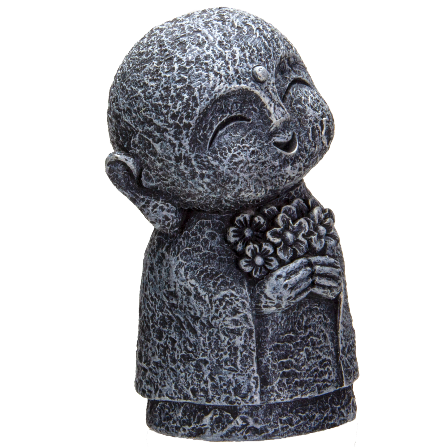 Eastern Enlightenment Happy Japanese Jizo Monk Holding a Batch of Flowers Resin Figurine