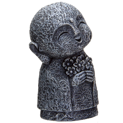 Eastern Enlightenment Happy Japanese Jizo Monk Holding a Batch of Flowers Resin Figurine