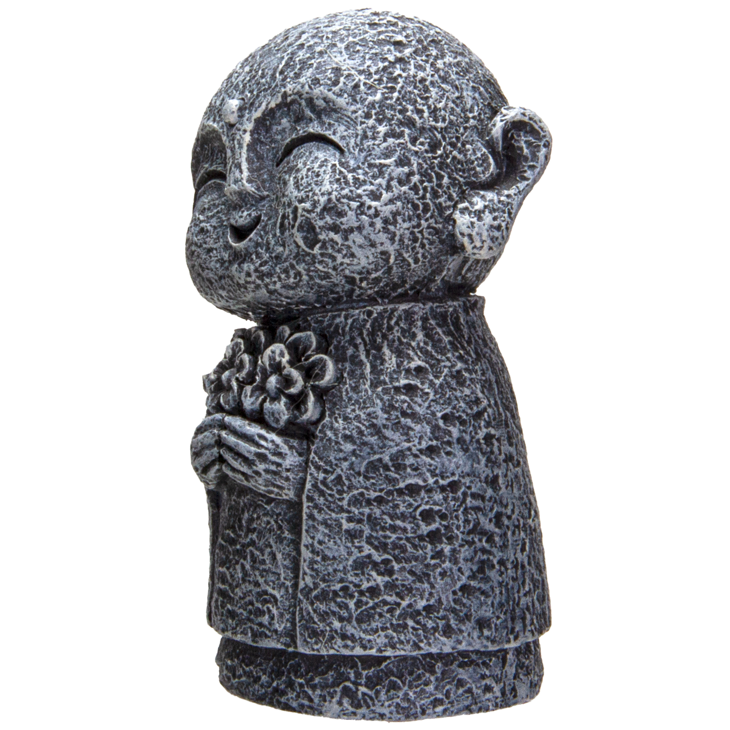 Eastern Enlightenment Happy Japanese Jizo Monk Holding a Batch of Flowers Resin Figurine