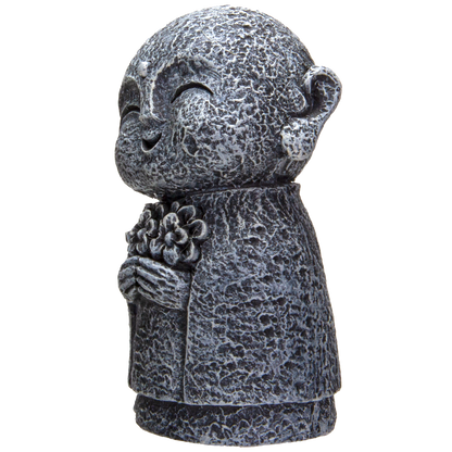 Eastern Enlightenment Happy Japanese Jizo Monk Holding a Batch of Flowers Resin Figurine