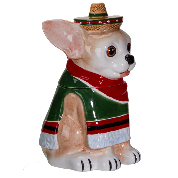 Festival Loving Chihuahua Wearing a Traditional Mexican Poncho Ceramic Cookie Jar