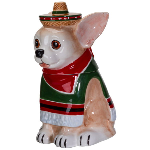Festival Loving Chihuahua Wearing a Traditional Mexican Poncho Ceramic Cookie Jar
