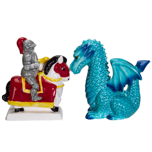 Knight on Horse & Dragon Ceramic Salt and Pepper Shakers Set