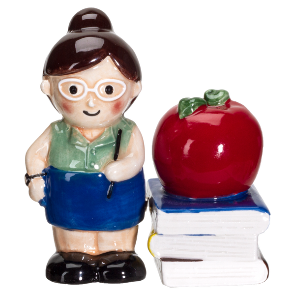 Apple Teacher Apple Book Ceramic Salt and Pepper Shakers Set