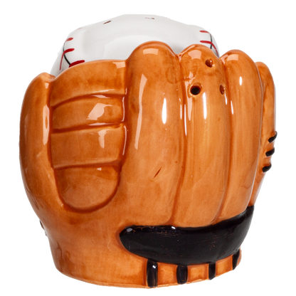 Baseball Caught in a Mitt You're OUT Ceramic Salt and Pepper Shakers Set