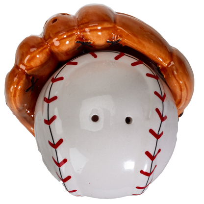 Baseball Caught in a Mitt You're OUT Ceramic Salt and Pepper Shakers Set
