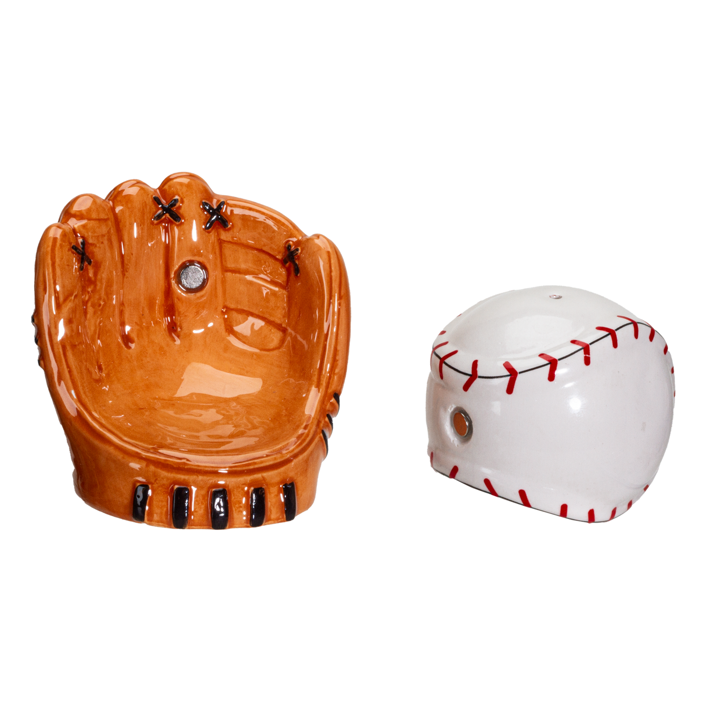 Baseball Caught in a Mitt You're OUT Ceramic Salt and Pepper Shakers Set