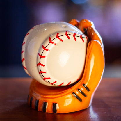 Baseball Caught in a Mitt You're OUT Ceramic Salt and Pepper Shakers Set