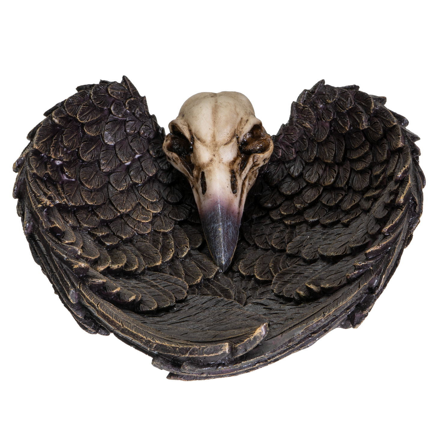 Undead Cross Winged Raven Skull Decorative Gothic Resin Dish