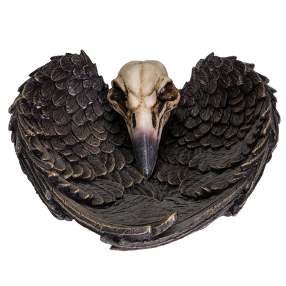 Undead Cross Winged Raven Skull Decorative Gothic Resin Dish