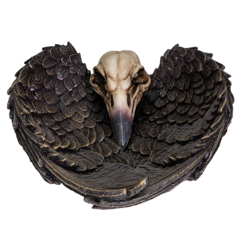 Undead Cross Winged Raven Skull Decorative Gothic Resin Dish