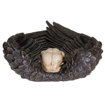 Undead Cross Winged Raven Skull Decorative Gothic Resin Dish
