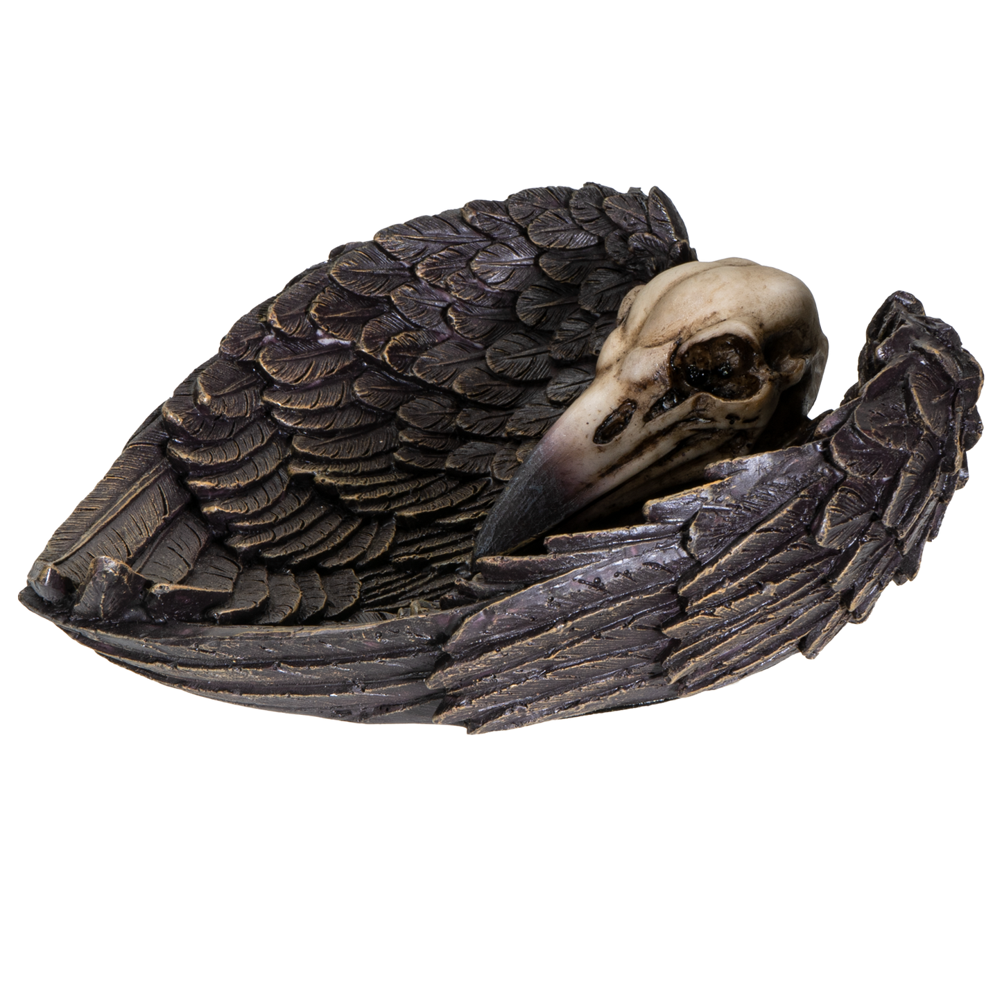Undead Cross Winged Raven Skull Decorative Gothic Resin Dish