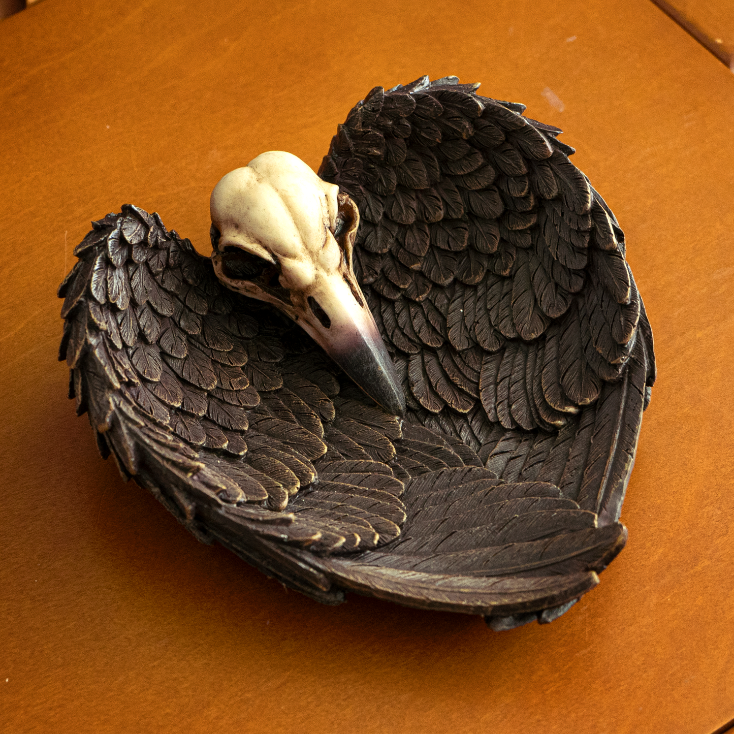 Undead Cross Winged Raven Skull Decorative Gothic Resin Dish