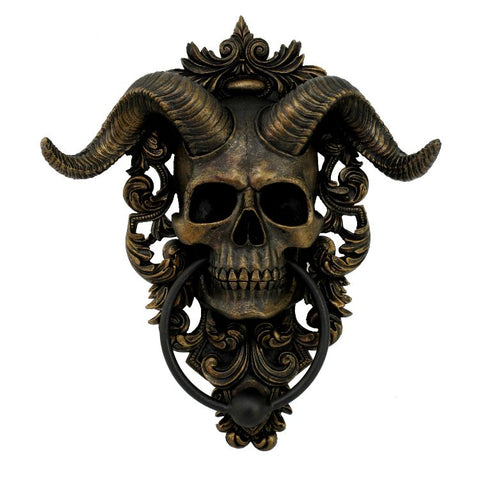 Diabolical Horned Skull Door Knocker Wall Plaque Resin Decoration
