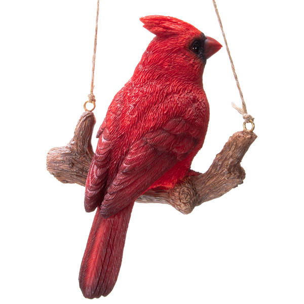 Hanging Red Cardinal Bird Perching on Branch Resin Figurine Sculpture