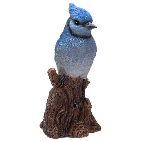 Blue Jay Perching on Branch with Motion Activated Bird Sound collectible Figurine