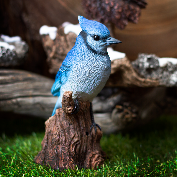 Blue Jay Perching on Branch with Motion Activated Bird Sound collectible Figurine