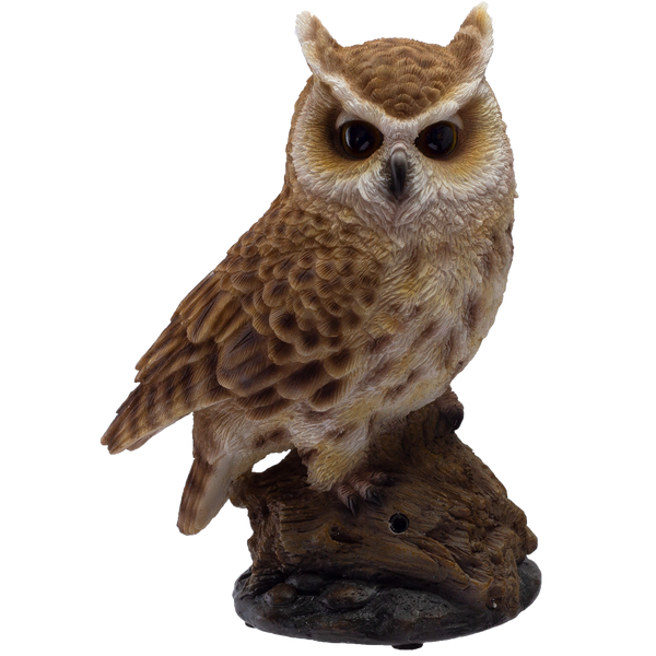 Eagle Owl Perching on Branch with Singing Bird Sound Collectible Figurine