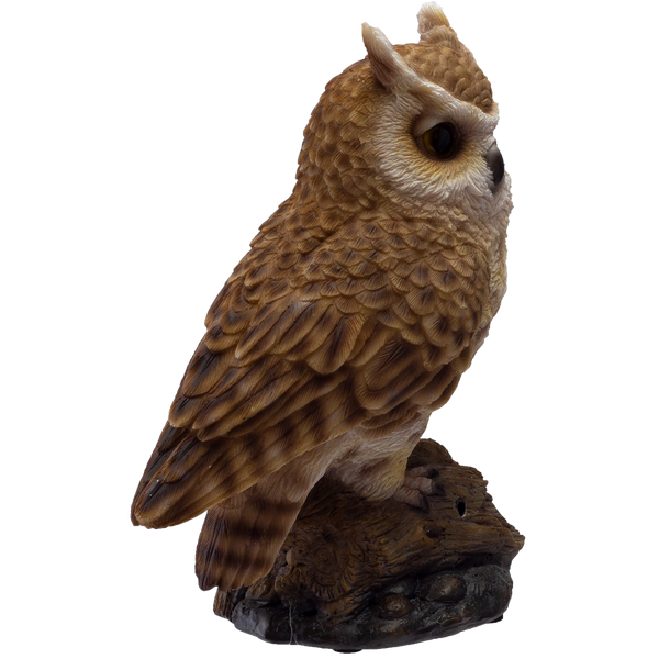 Eagle Owl Perching on Branch with Singing Bird Sound Collectible Figurine