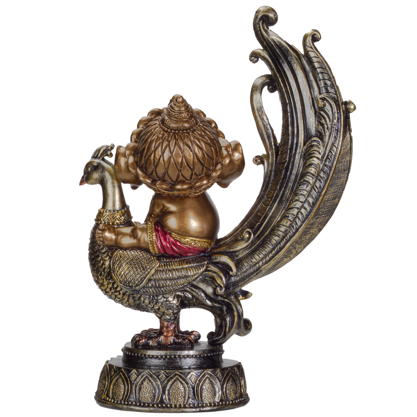 Hindu Elephant God Lord Ganesha on Peacock Lord of Success Resin Figurine Statue
